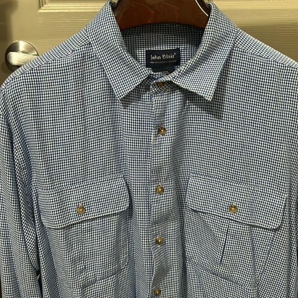 Extra large John Blair men’s blue/white, gingham check, long sleeve shirt. - Picture 2 of 5